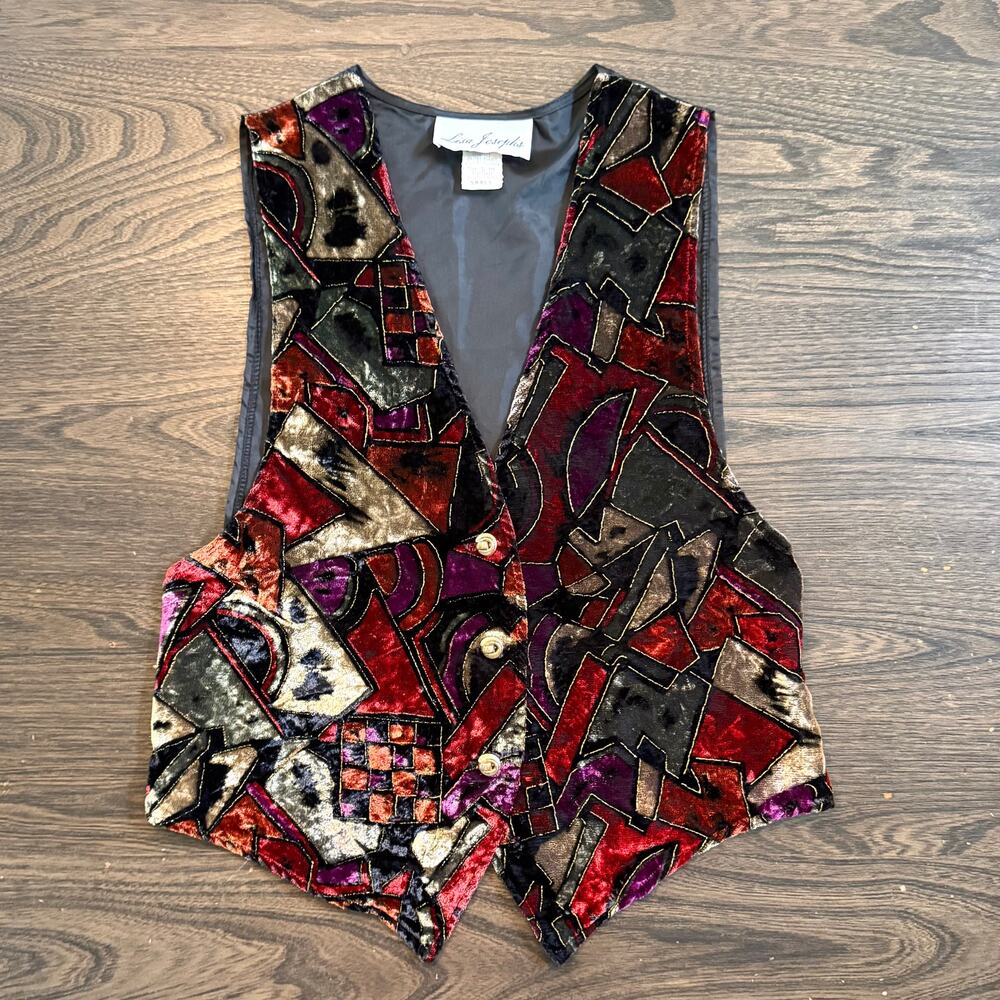 Vintage 90s Lisa Josephs Velvet Metallic Abstract Vest Small Made USA